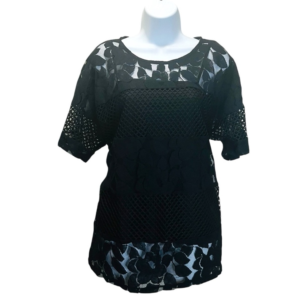 Shannon Ford New York Top Size 1X Elegant Black Lace Women's Blouse